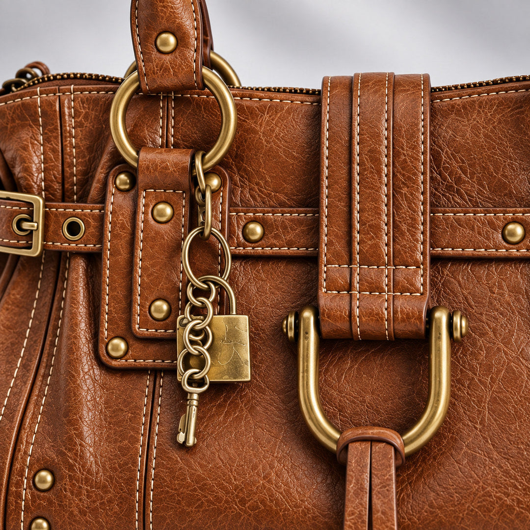 Clea bag, padlock and key charm detail