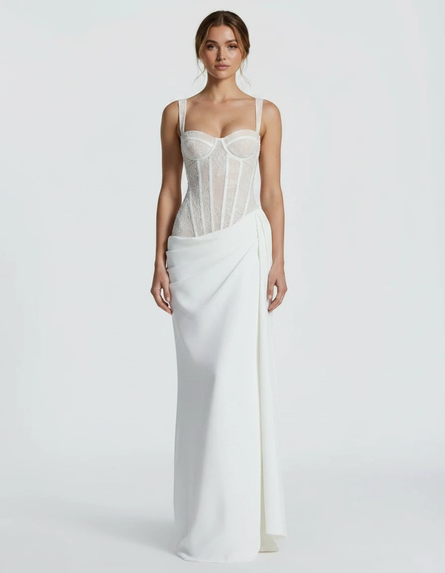 Bianca - Rochie corset din dantelă cu drapaj