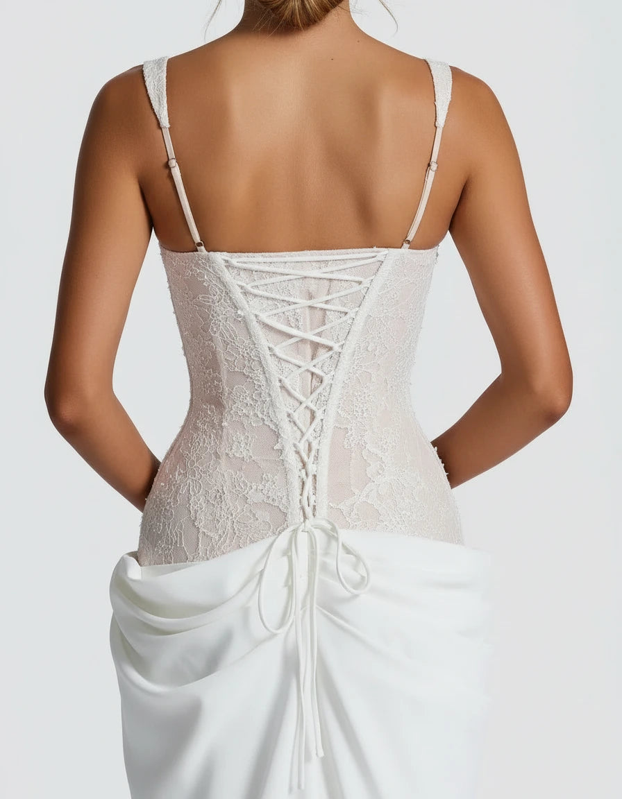 Bianca - Rochie corset din dantelă cu drapaj