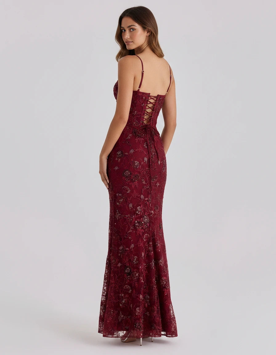 Calista — Abito sirena floreale con paillettes