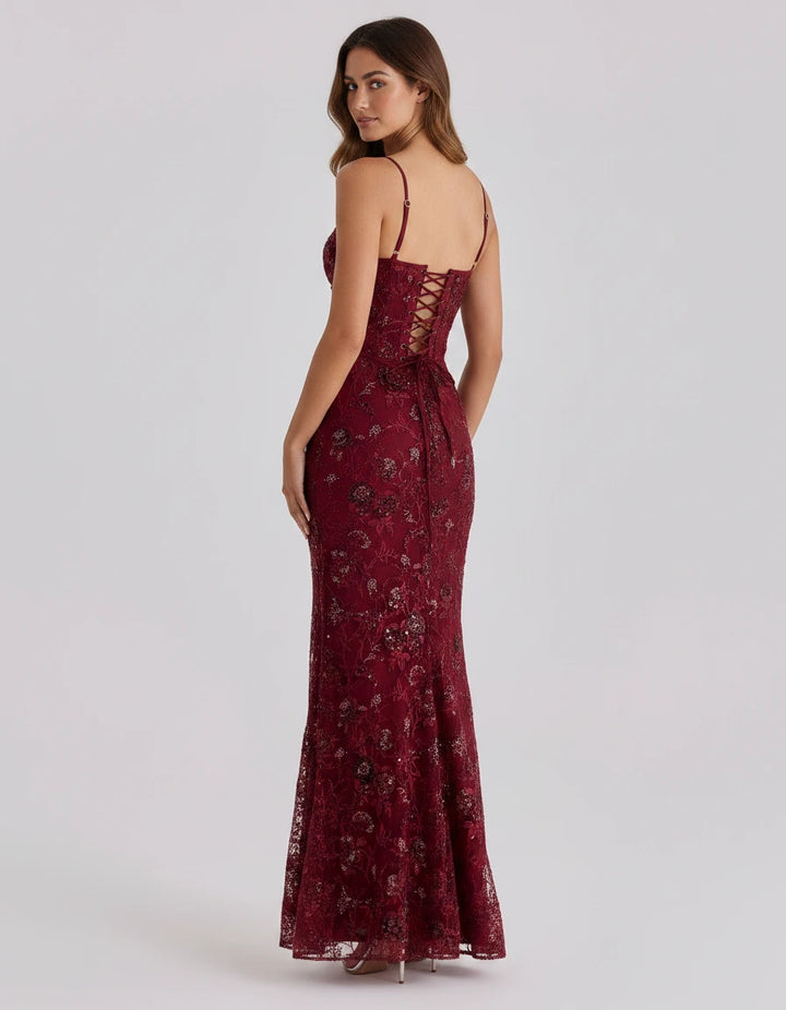 Calista — Abito sirena floreale con paillettes
