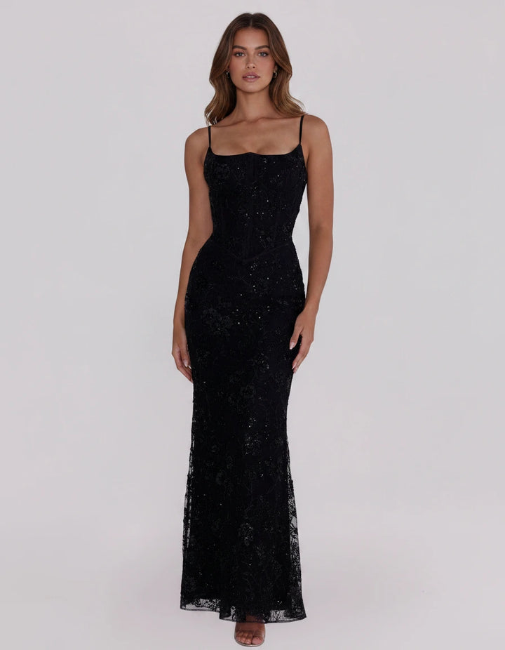 Calista — Abito sirena floreale con paillettes